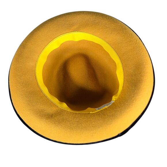 VTG Miss Bierner Yellow Cloche Hat Womens Medium Felt Floral Flower Winter 60s